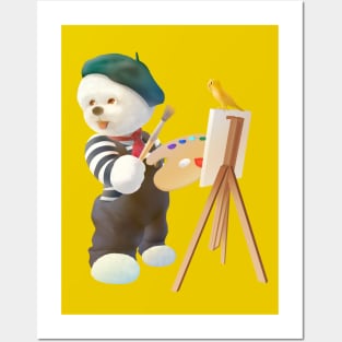 Cute Puppy Artist With Brush and Palette Posters and Art